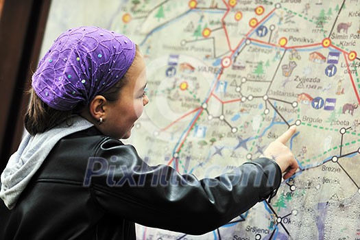 girl with city map navigation panel girl with city map navigation panel