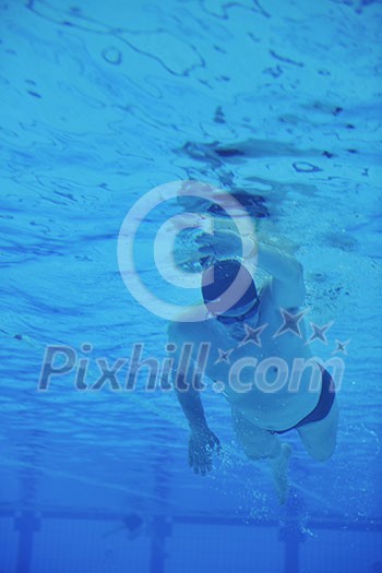 sport swimming pool  underwater with blue color and swimmers