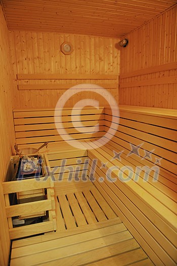 wooden warm and healthy finnish sauna interior 