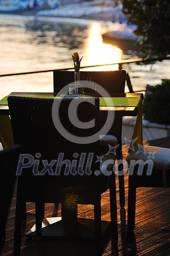 modern restaurant table outdoor at sea 