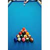 young pro billiard player finding best solution and right angle at billard or snooker pool sport  game 