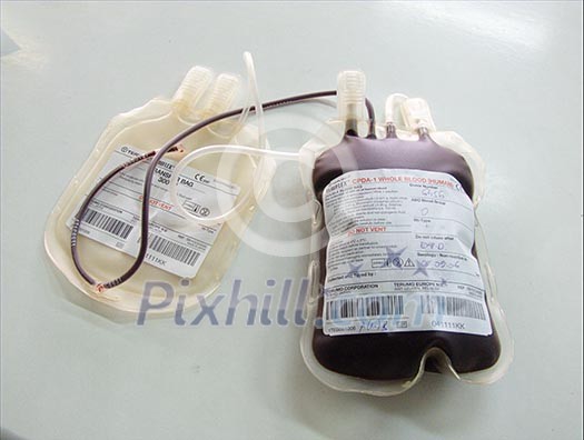 blood donate bag on white background