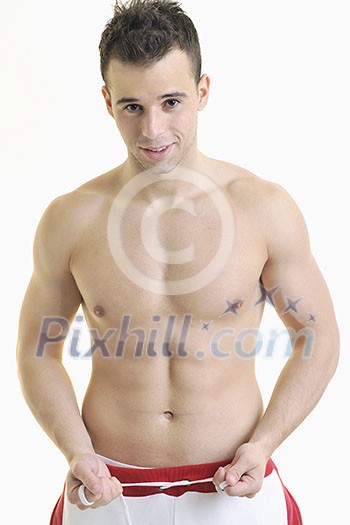 handsome young man with muscles and fit body isolated on white handsome young man with muscles and fit body isolated on white