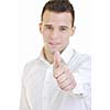 young business man showing ok sign with hand 