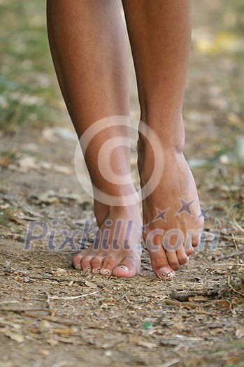 bare foot woman walk outdoor gentle leg 