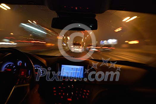 View from inside of high-speed car in the t street, Motion Blur View from inside of high-speed car in the t street, Motion Blur