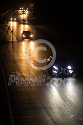 Busy highway at night