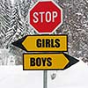 girls and boys roadsign in nature