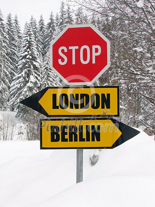 london or berlin? roadsign in nature