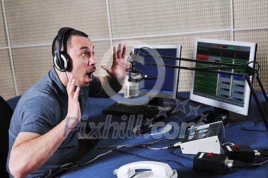 radio dj man indoor at radio studio
