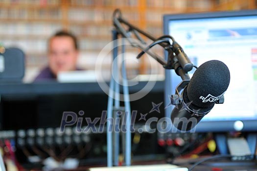 radio station indoor and microphone radio station indoor and microphone