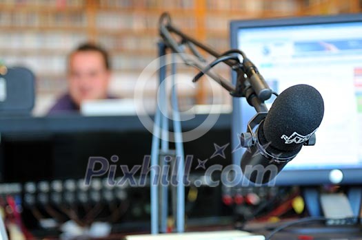 radio station indoor and microphone 