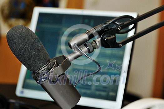 radio station indoor and microphone radio station indoor and microphone