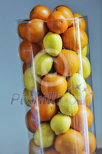 fresh healthy fruits decoration in glass dish and spiral formation