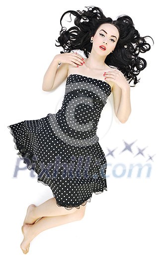 pretty happy young pinup girl isolated on white in studio representing old fashion concept and style