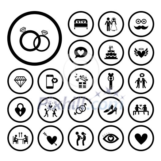 vector icons set for wedding  
