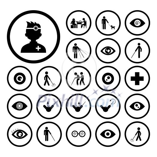 blind man and hospital icon set blind man and hospital icon set