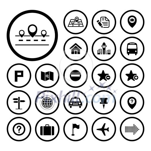 map and location icons  on white background 