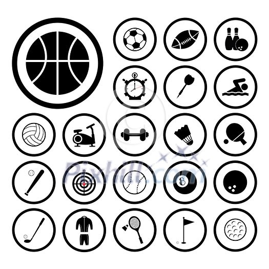 Sports and exercise vector icons set 