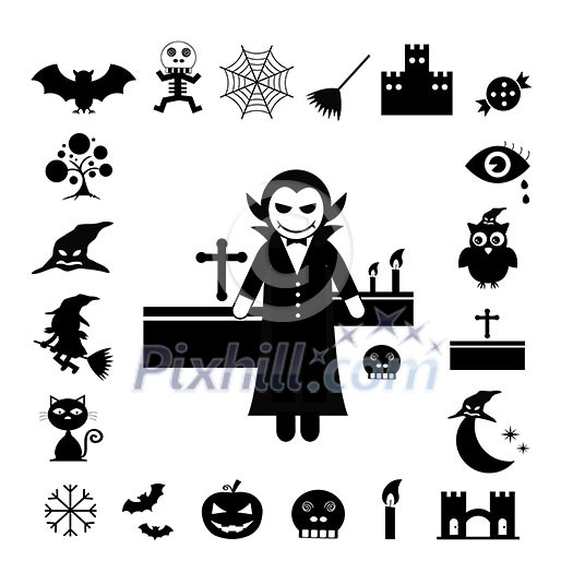 vector halloween icon set on white background 