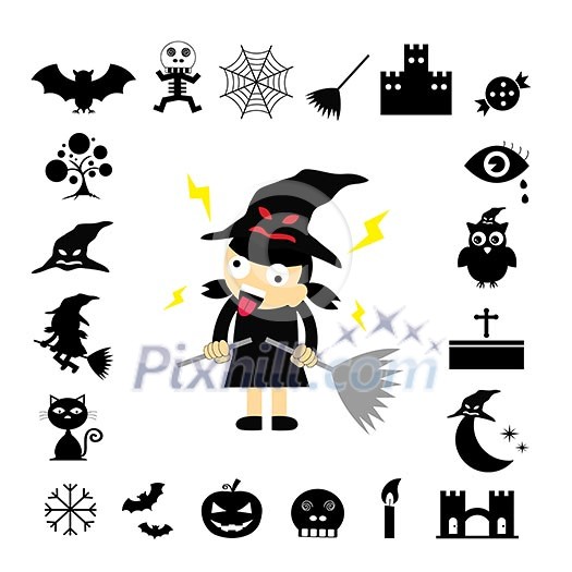 vector halloween icon set on white background 