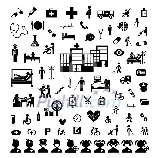 Doctor icon and hospital on white background 