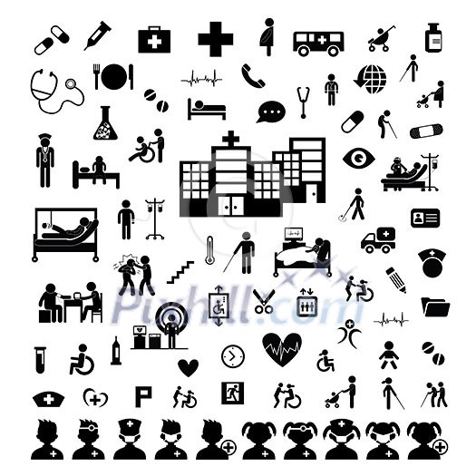 Doctor icon and hospital on white background Doctor icon and hospital on white background