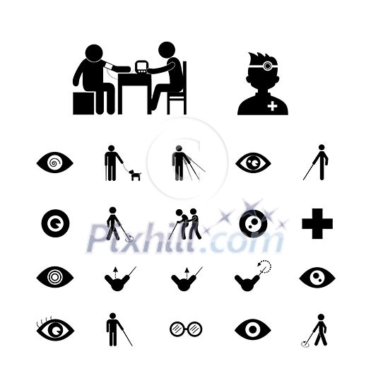 blind man and hospital icon set  