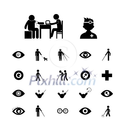 blind man and hospital icon set blind man and hospital icon set