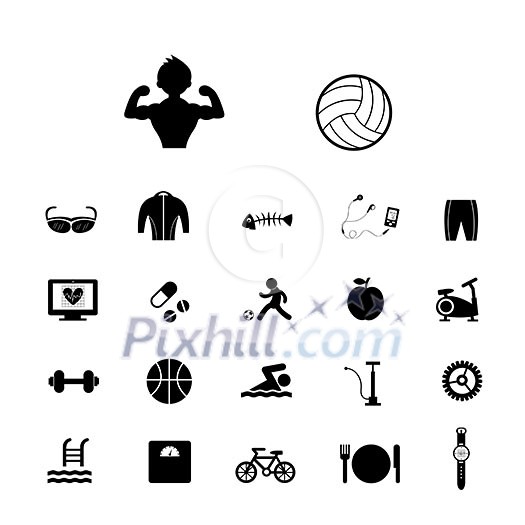 sports and healthy vector icons set sports and healthy vector icons set