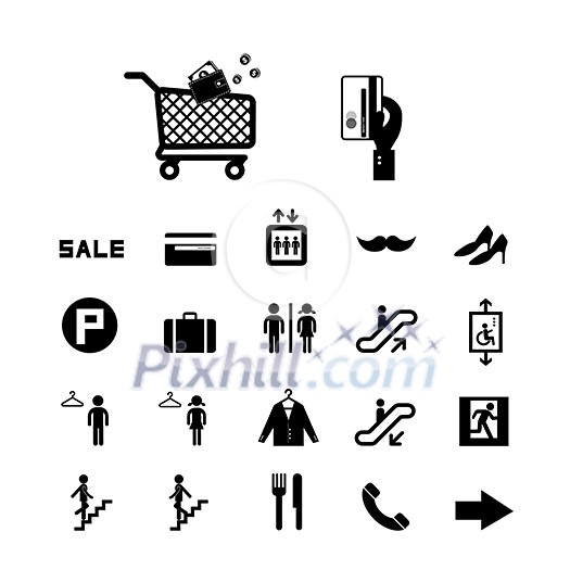 shopping mall vector icons set 