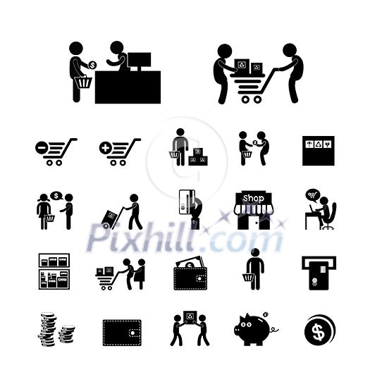 shopping and delivery icon set 