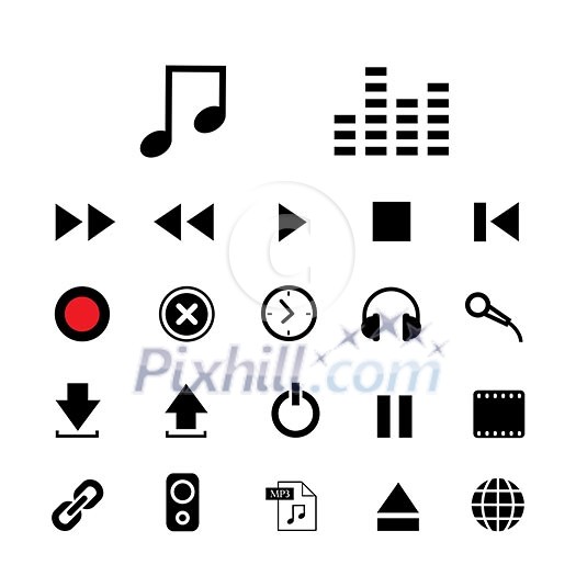 music button  icon set for media  