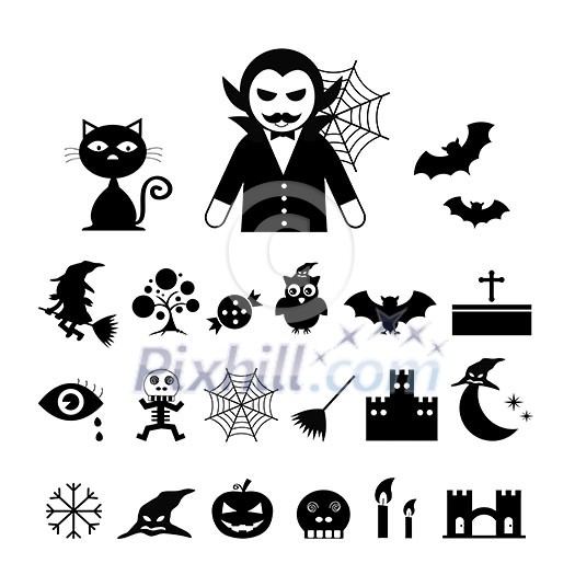 vector halloween icon set on white background 