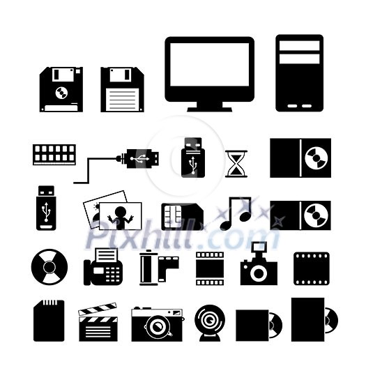 vector computer and storage icons set 