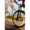 Bicycle riding in a city park on a lovely autumn/fall day (motion blur is used to convey movement)