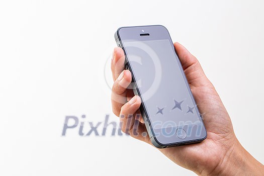 Female hand holding a smart phone, isolated on white Female hand holding a smart phone, isolated on white