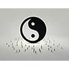 Conceptual image with yin yang sign and silhouettes of businesspeople around