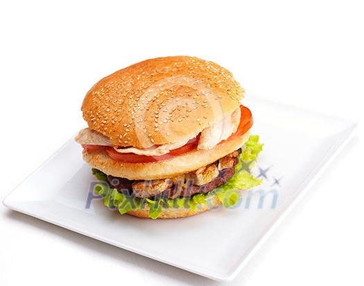 still life with fast food hamburger menu, french fries, soft drink and ketchup still life with fast food hamburger menu, french fries, soft drink and ketchup