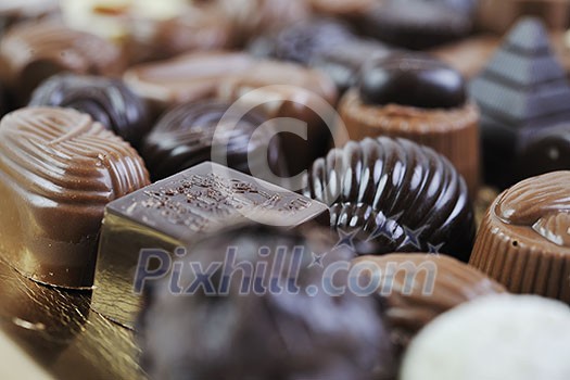 luxury and sweet praline and chocolate decoration food close up luxury and sweet praline and chocolate decoration food close up