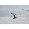 young athlete man have fun during skiing sport on hi mountain slopes at winter seasson and sunny day