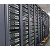 internet network server room with computers racks and digital receiver for digital tv