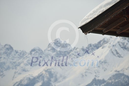 nature mountaint winter landscape with tree and fresh snow