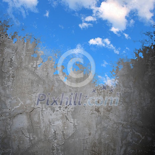 Background conceptual image with cement wall painted like sky