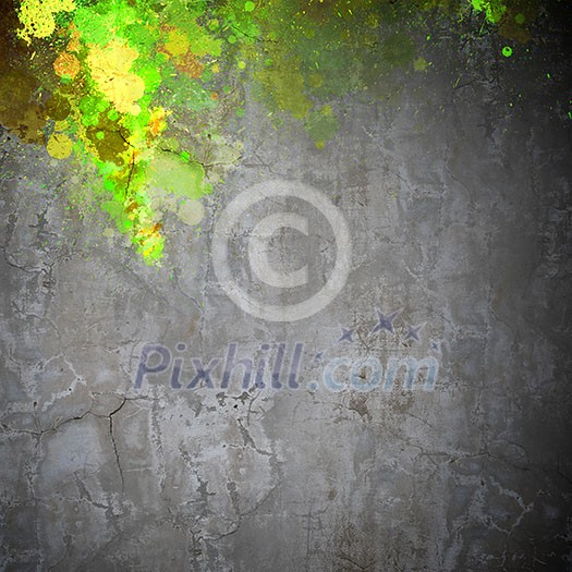 Cement wall painted with colorful splashes. Renovation concept Cement wall painted with colorful splashes. Renovation concept