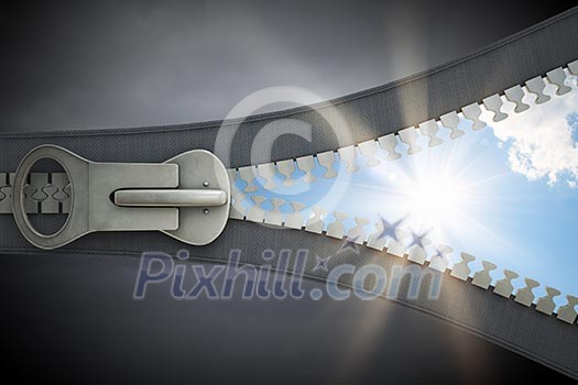 Conceptual image with zipper and nature landscape Conceptual image with zipper and nature landscape