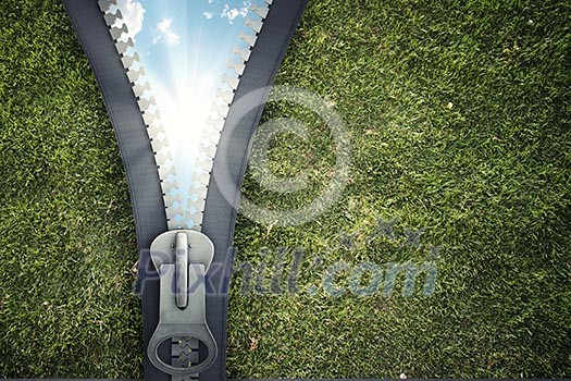 Conceptual image with zipper and nature landscape
