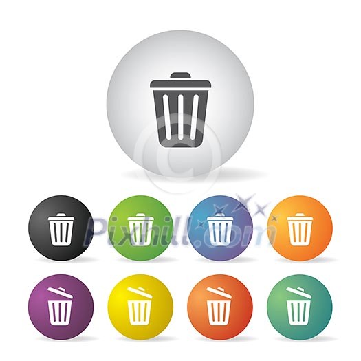 vector bin button icon set 