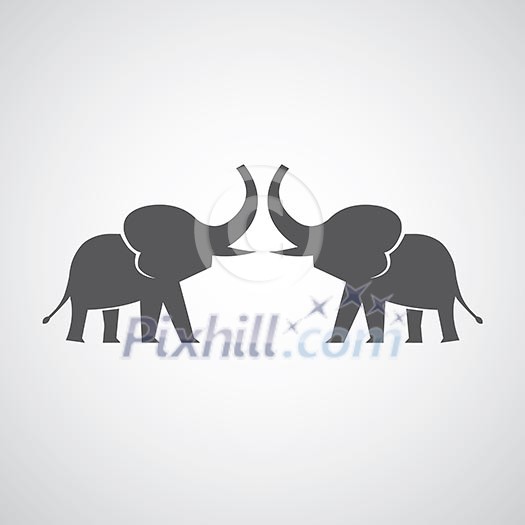 Two elephants silhouettes on gray background 