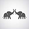 Two elephants silhouettes on gray background 